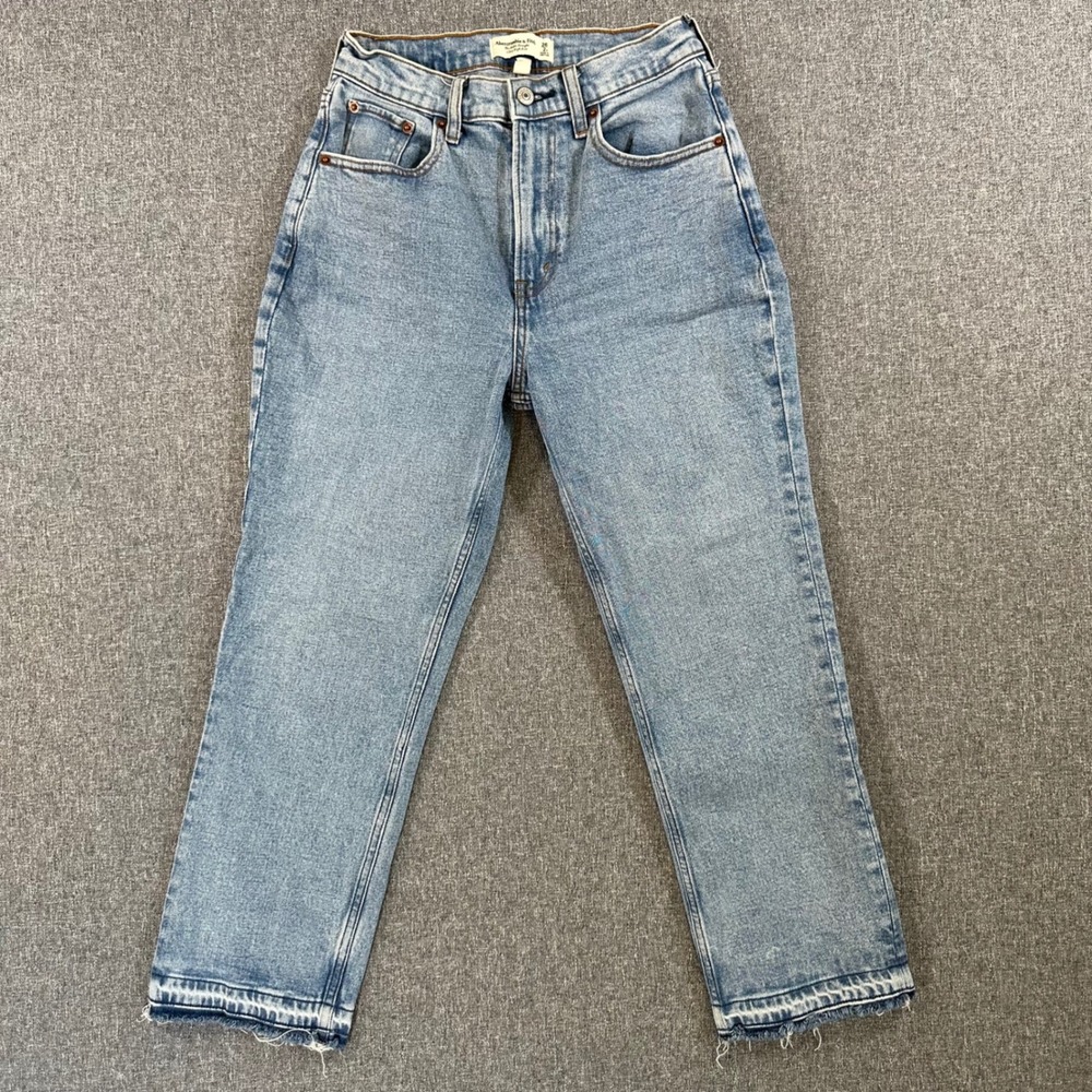 Abercrombie & Fitch Jeans Womens 26/2S Curve Love Ankle Straight Blue Raw Hem